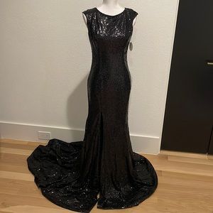 Sequin Dress with Mini Train and Slit